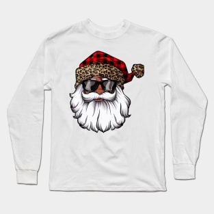 African American Santa Claus Black Christmas Leopard Xmas Long Sleeve T-Shirt